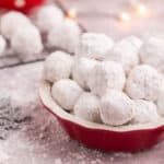 Red bowl of Gluten Free Snowballs