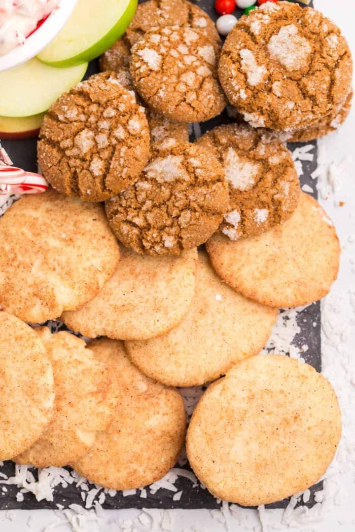 Gluten Free Snickerdoodles and gingersnaps on a slate platter