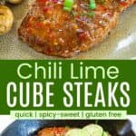 Pinterest graphic of chili lime cube steak