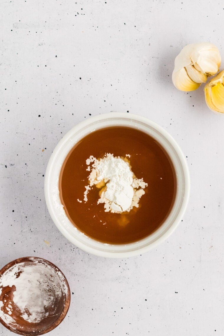 Broth and cornstarch in a bowl