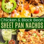 Sheet Pan Chicken nachos with bowls of toppings