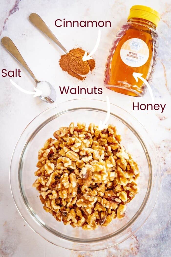 Honey Glazed Walnuts easy to make with 4 ingredients!
