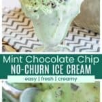 Pinterest graphic with photos of mint chocolate chip ice cream