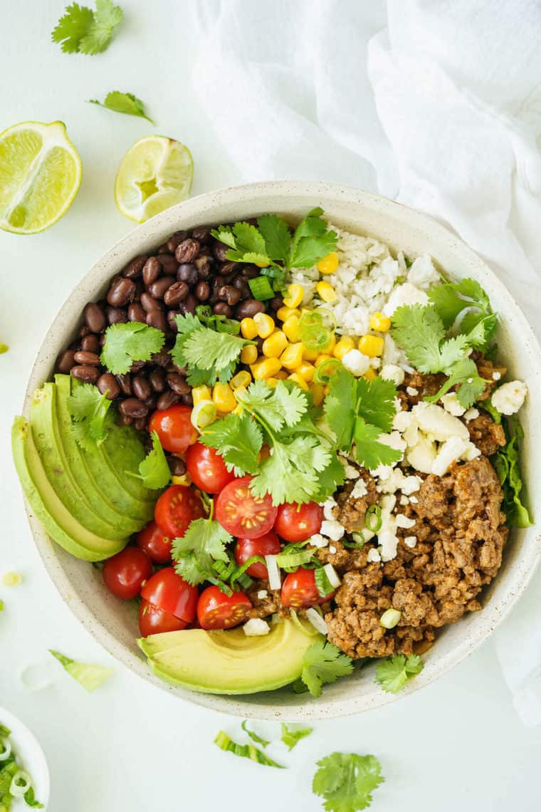 Easy Beef Burrito Bowl with Cilantro Lime Rice | Cupcakes & Kale Chips