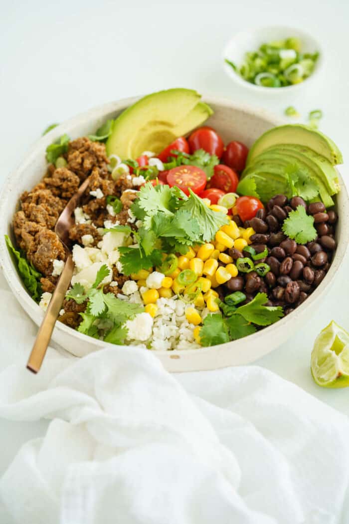 Easy Beef Burrito Bowl with Cilantro Lime Rice | Cupcakes & Kale Chips