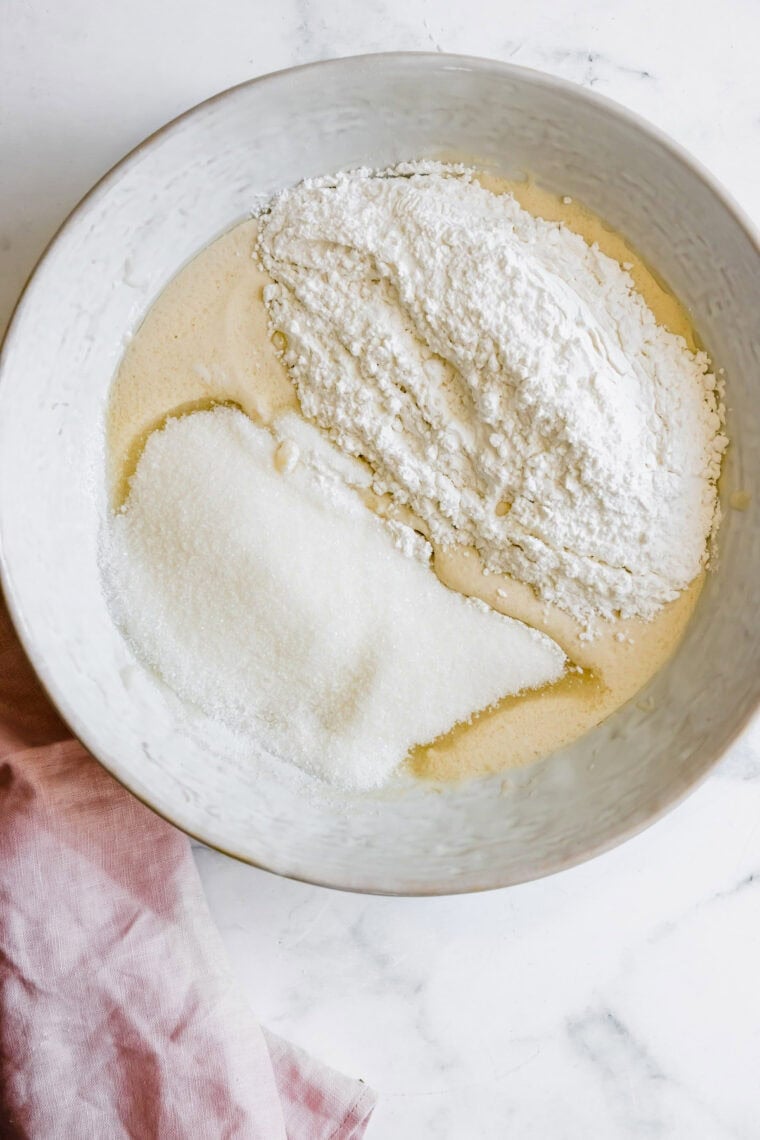 A Bowl of Batter with Sugar and Flour Yet to Be Mixed In