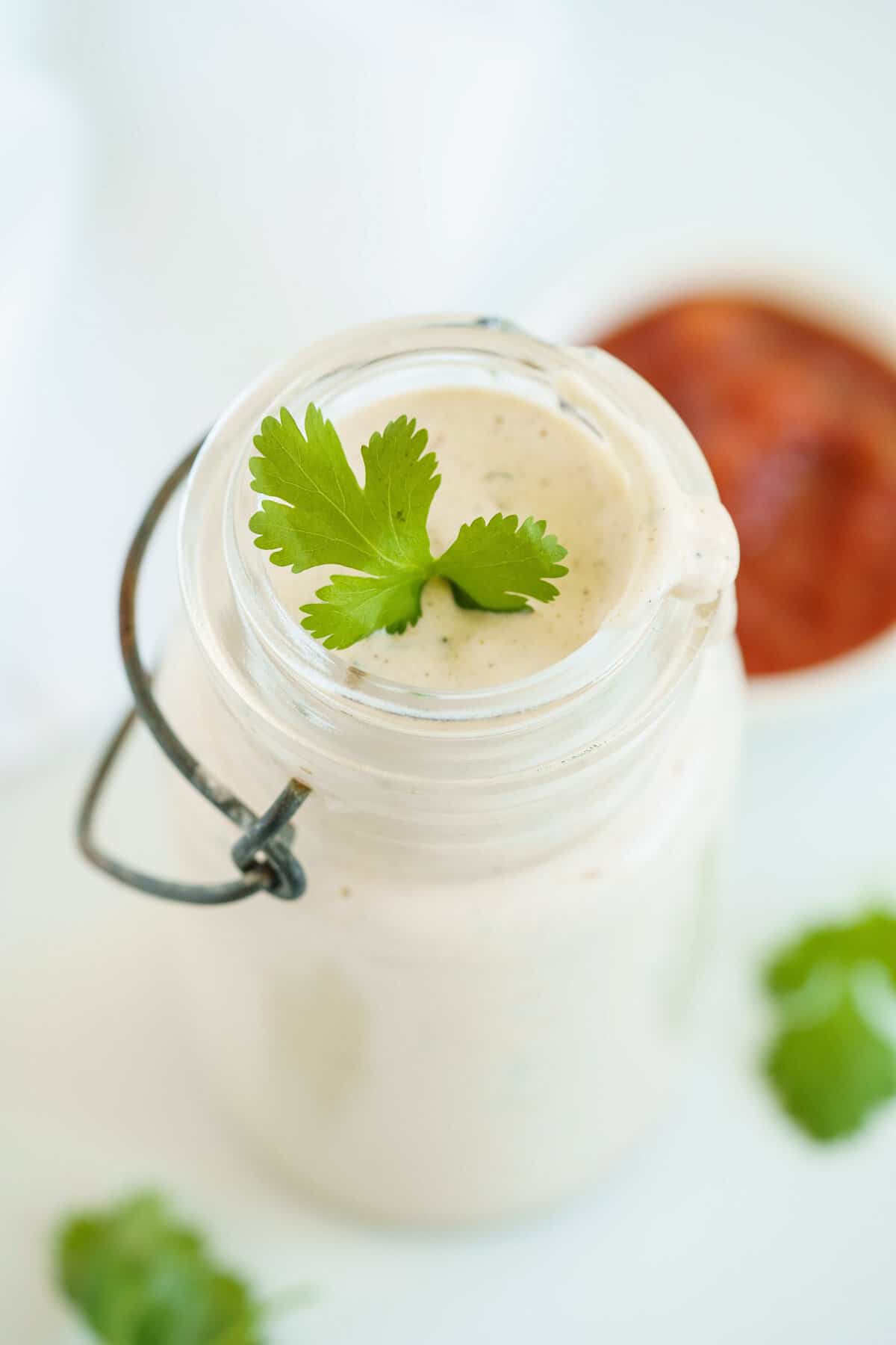 Creamy Southwestern Dressing in a Glass Jar with a Metal Handle