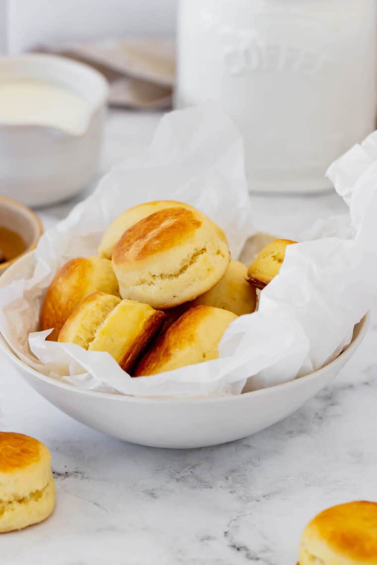 A bowl of biscuits.