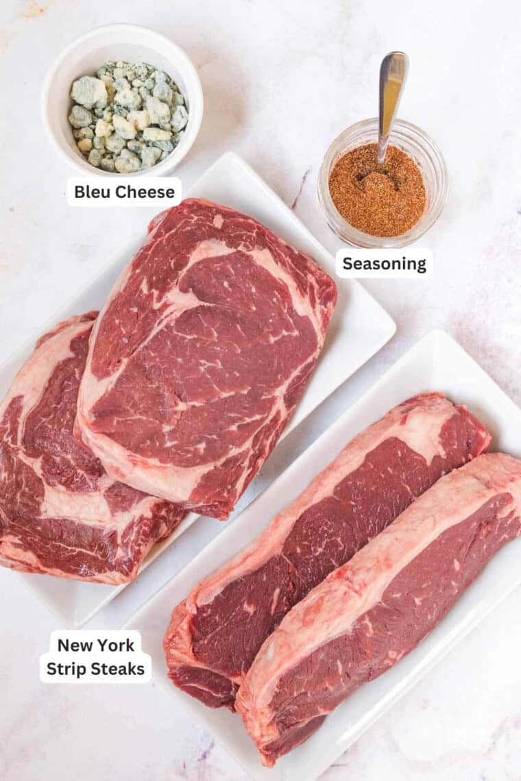 Ingredients to make Grilled Black and Blue NY Strip Steaks.