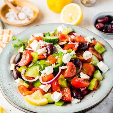 A bowl of Greek salad.