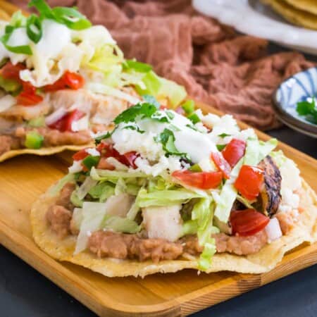 chicken tostadas on a serving platter