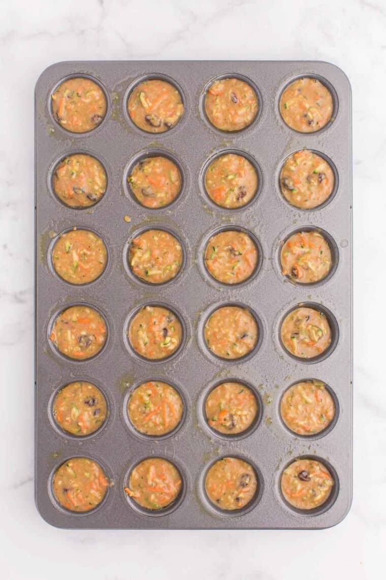 mini muffin tin filled with batter