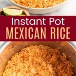 Serving bowl of spanish rice and cooked spanish rice in the instant pot