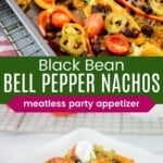 bell pepper nachos on a sheet pan and four on a white plate