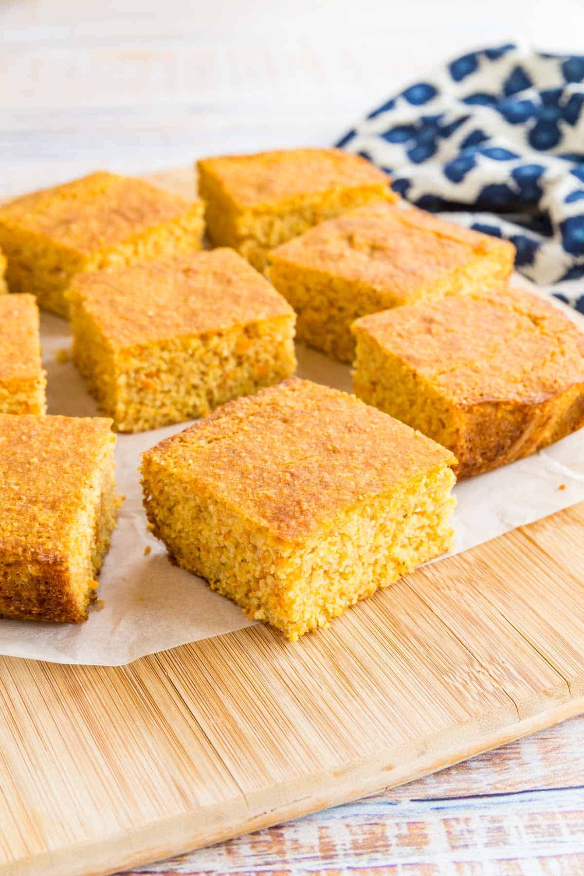 gluten free cornbread on a wooden board