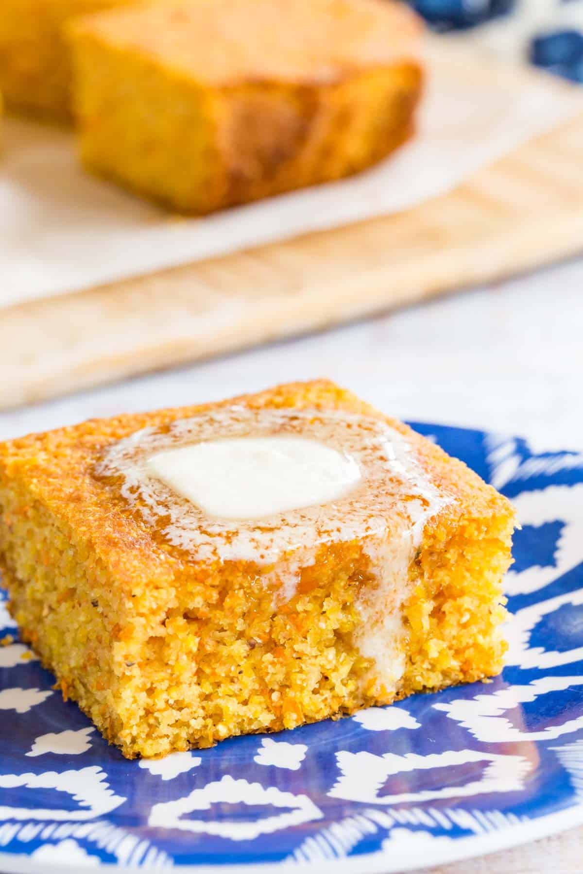 slice of cornbread with butter melting on top