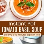 Pinterest title image for Instant Pot tomato soup.