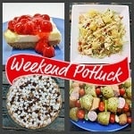A Collage of Four Dishes with a Banner Overlay that Reads " Weekend Potluck"