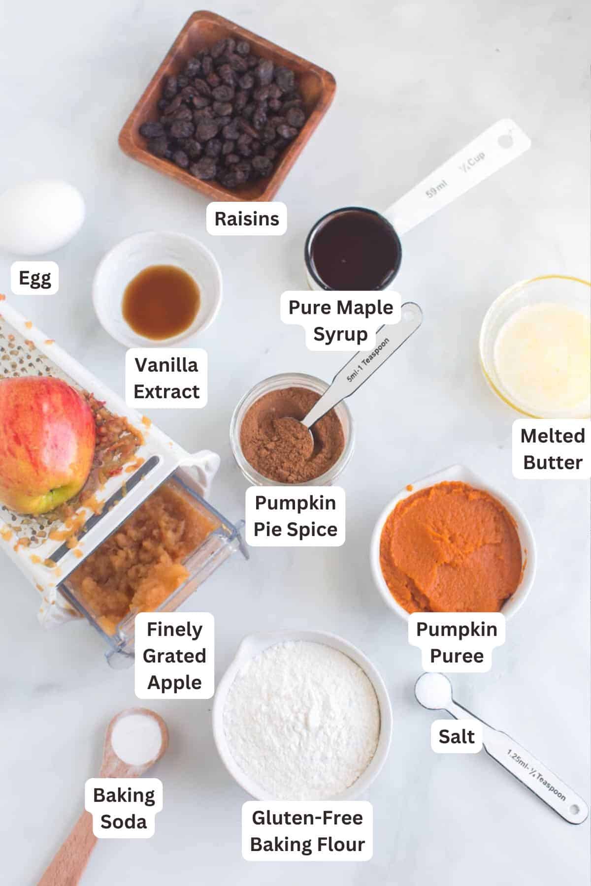 Ingredients for Gluten Free Apple Pumpkin Muffins.