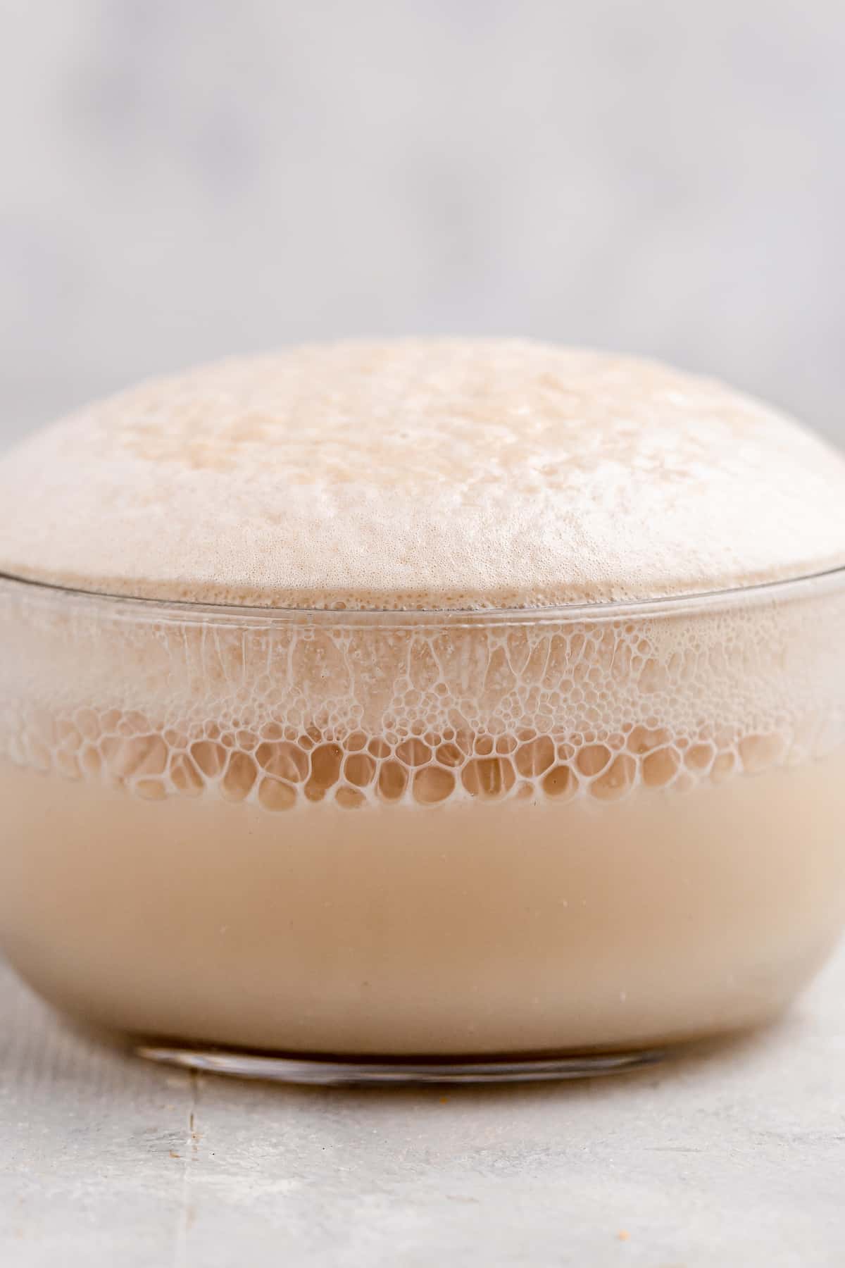 Glass bowl with activated yeast