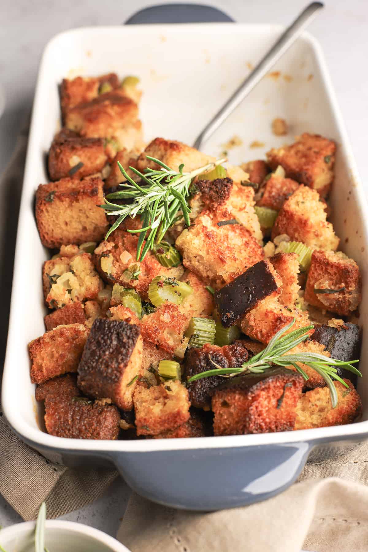 baking dish of gluten free stuffing