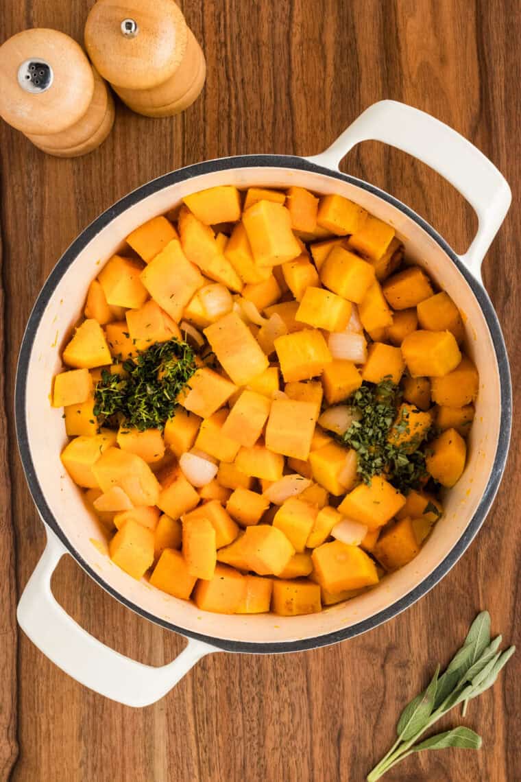 Herbs added to butternut squash.