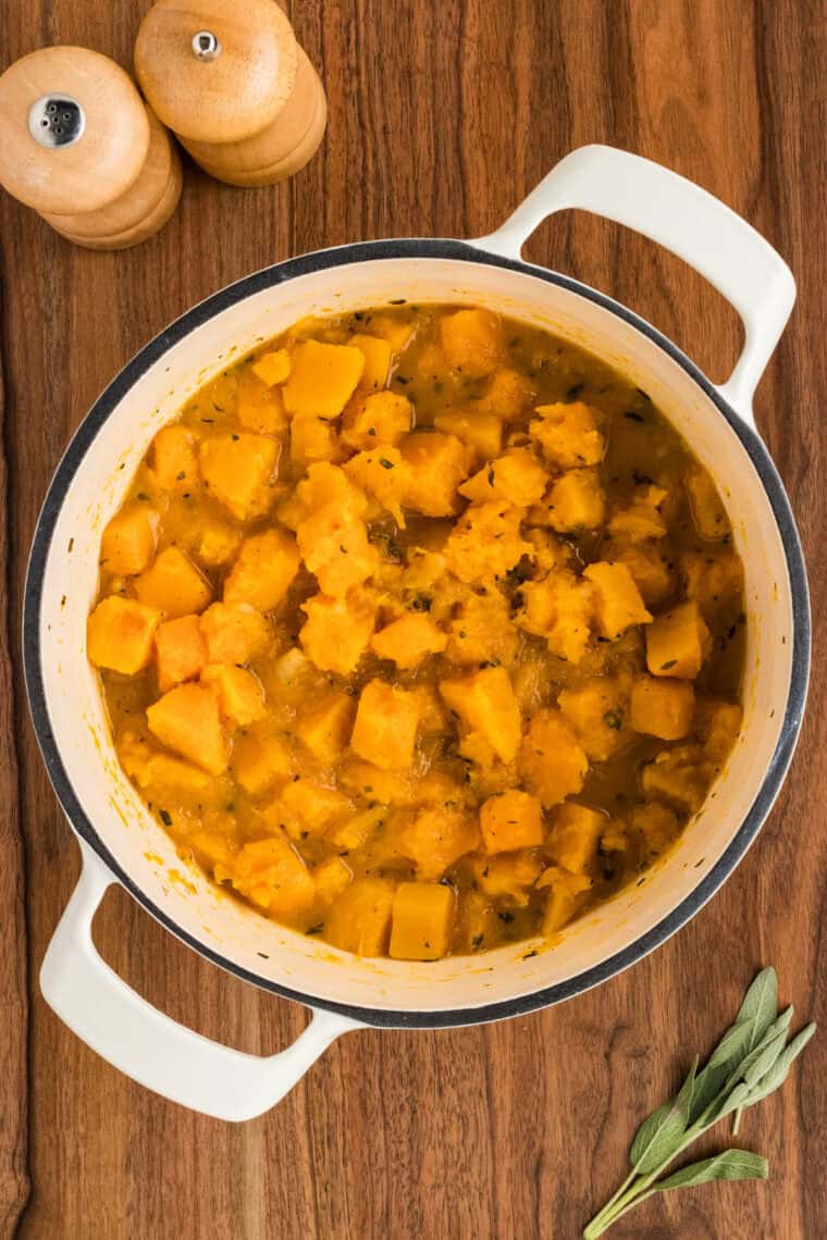 Broth added to the squash.