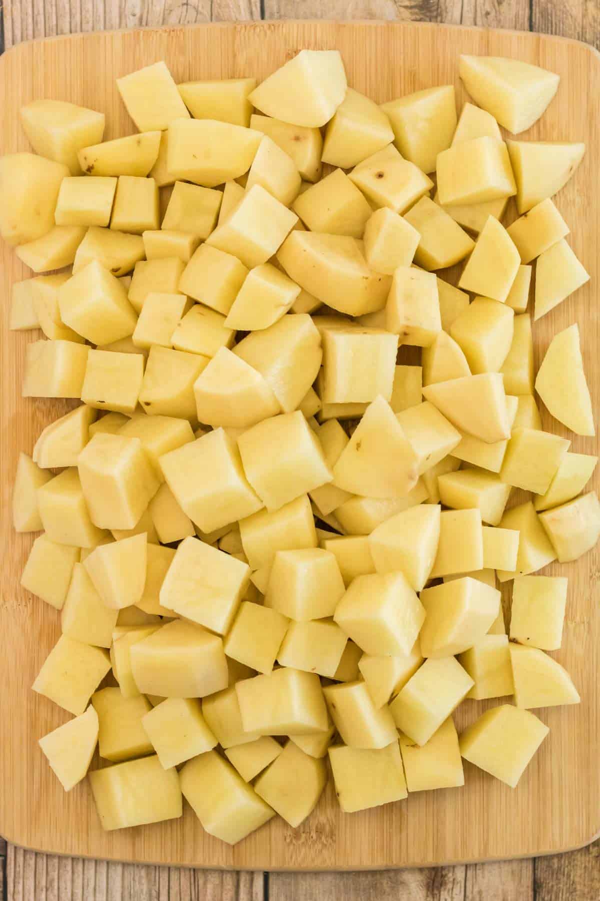 chopped potatoes on a cutting board