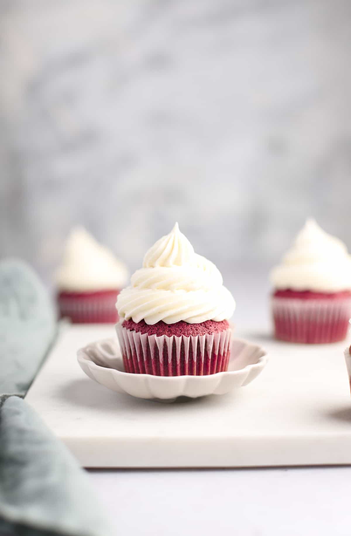 red velvet cupcake with vanilla cream cheese frosting