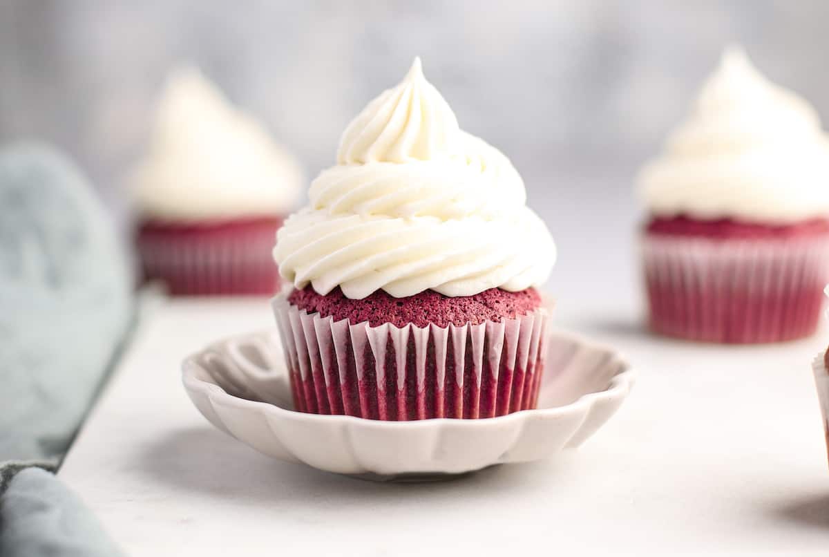 red velvet cupcake with vanilla cream cheese frosting