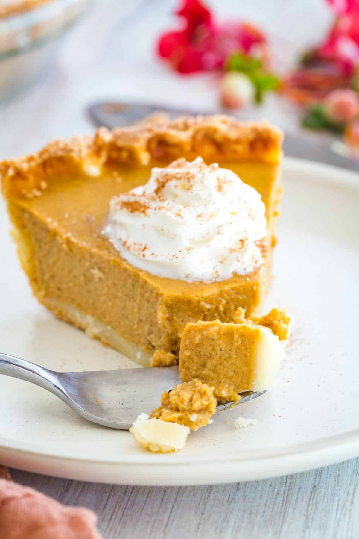 Gluten Free Pumpkin Pie with a bite on a fork