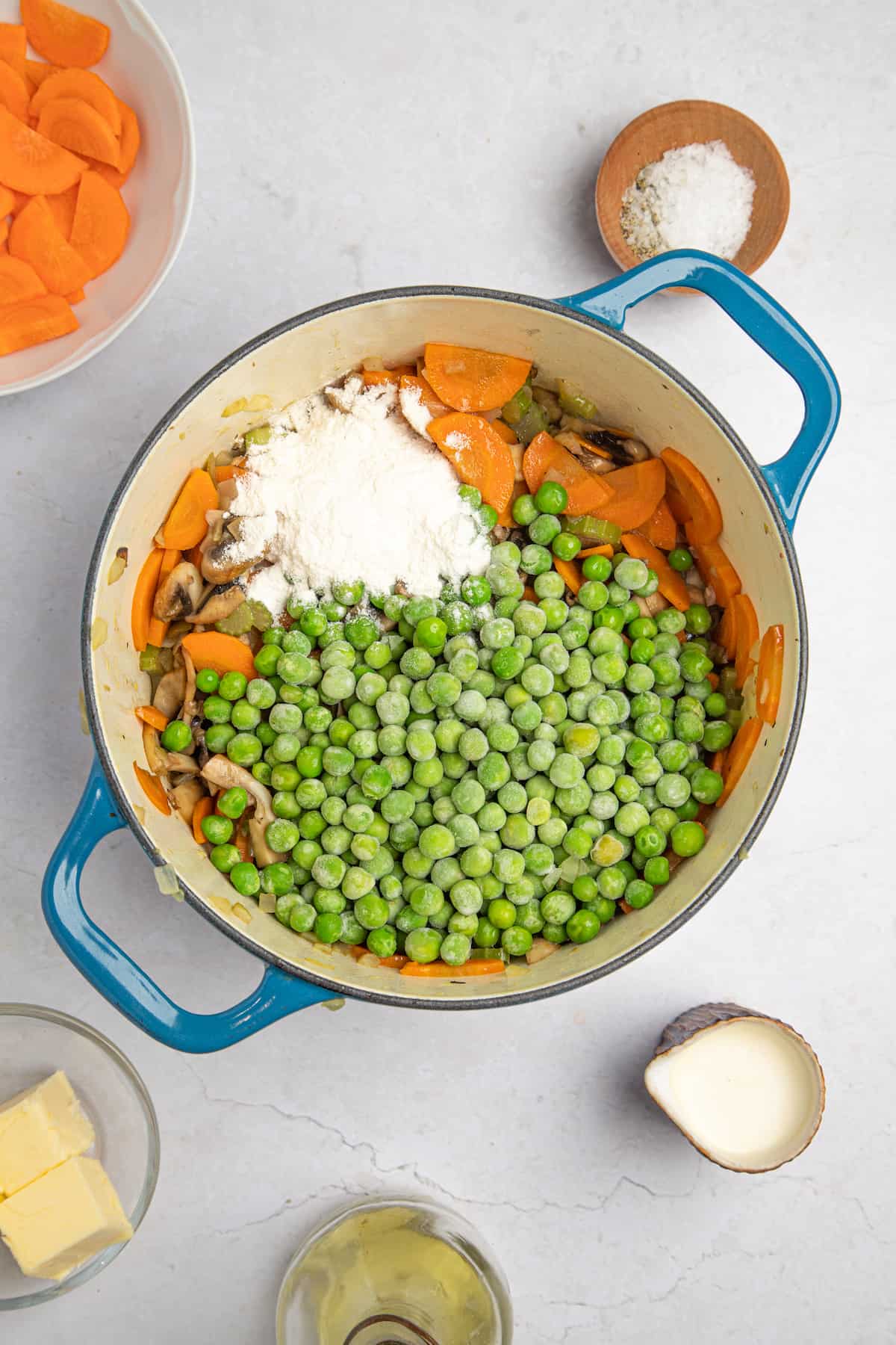 peas and cornstarch in a pot