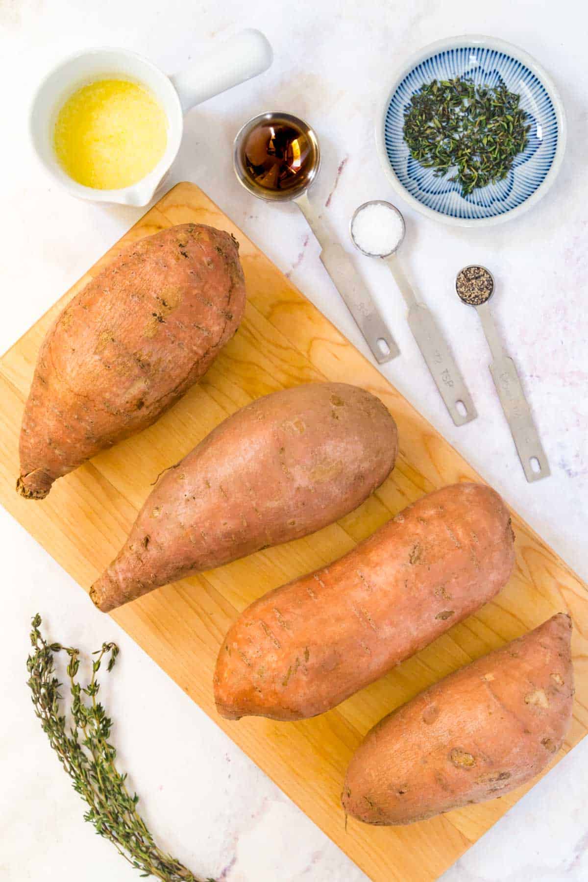 ingredients for hasselback sweet potatoes with honey butter