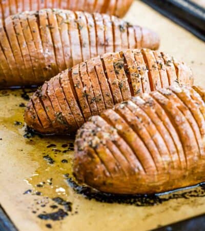 baked haselback sweet potatoes