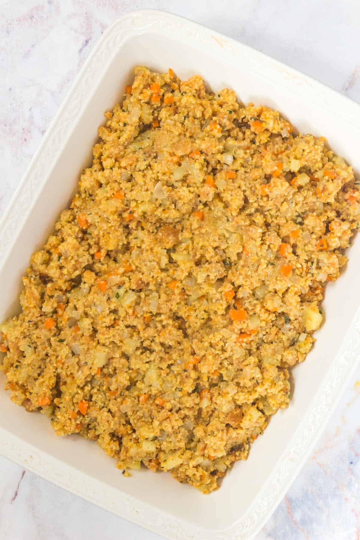 baking dish with gluten free stuffing