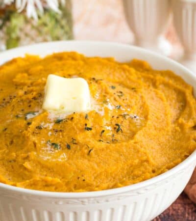 bowl of mashed sweet potatoes with butter