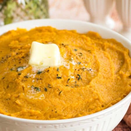 bowl of mashed sweet potatoes with butter