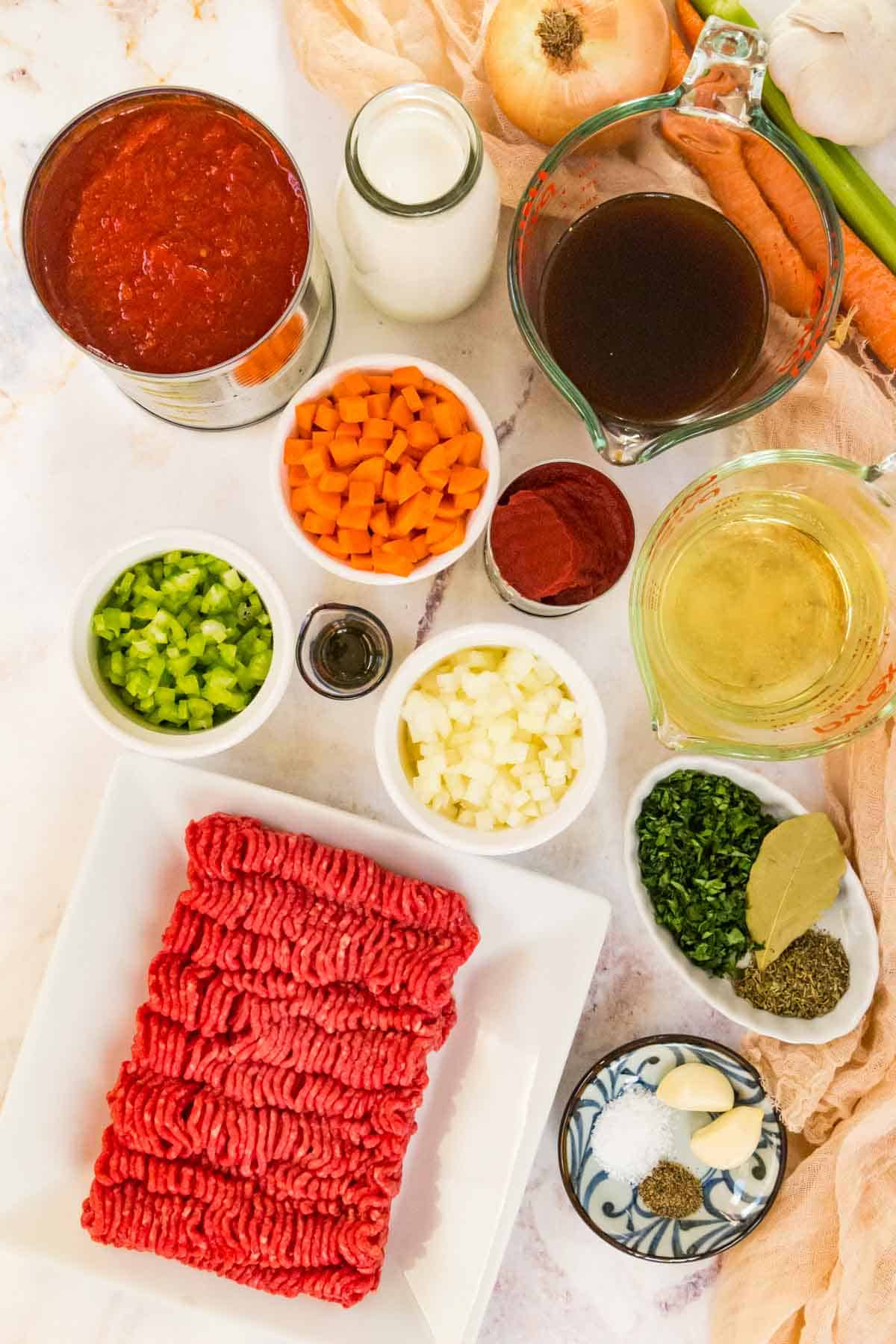 ingredients for beef bolognese sauce