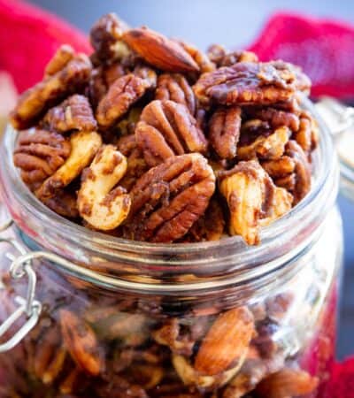 candied nuts in a glass jar