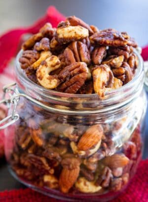glass jar of spiced nuts