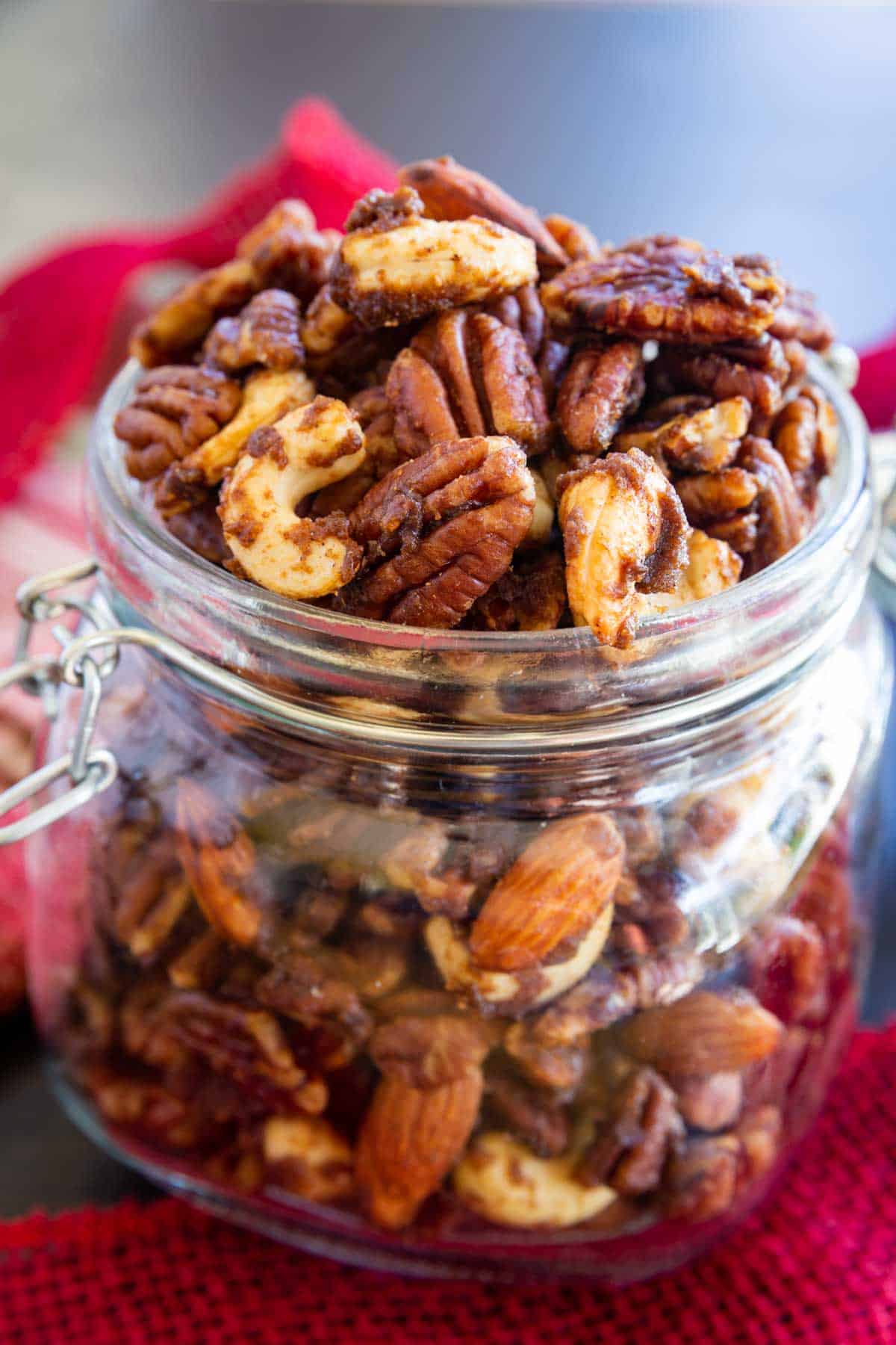 glass jar of spiced nuts