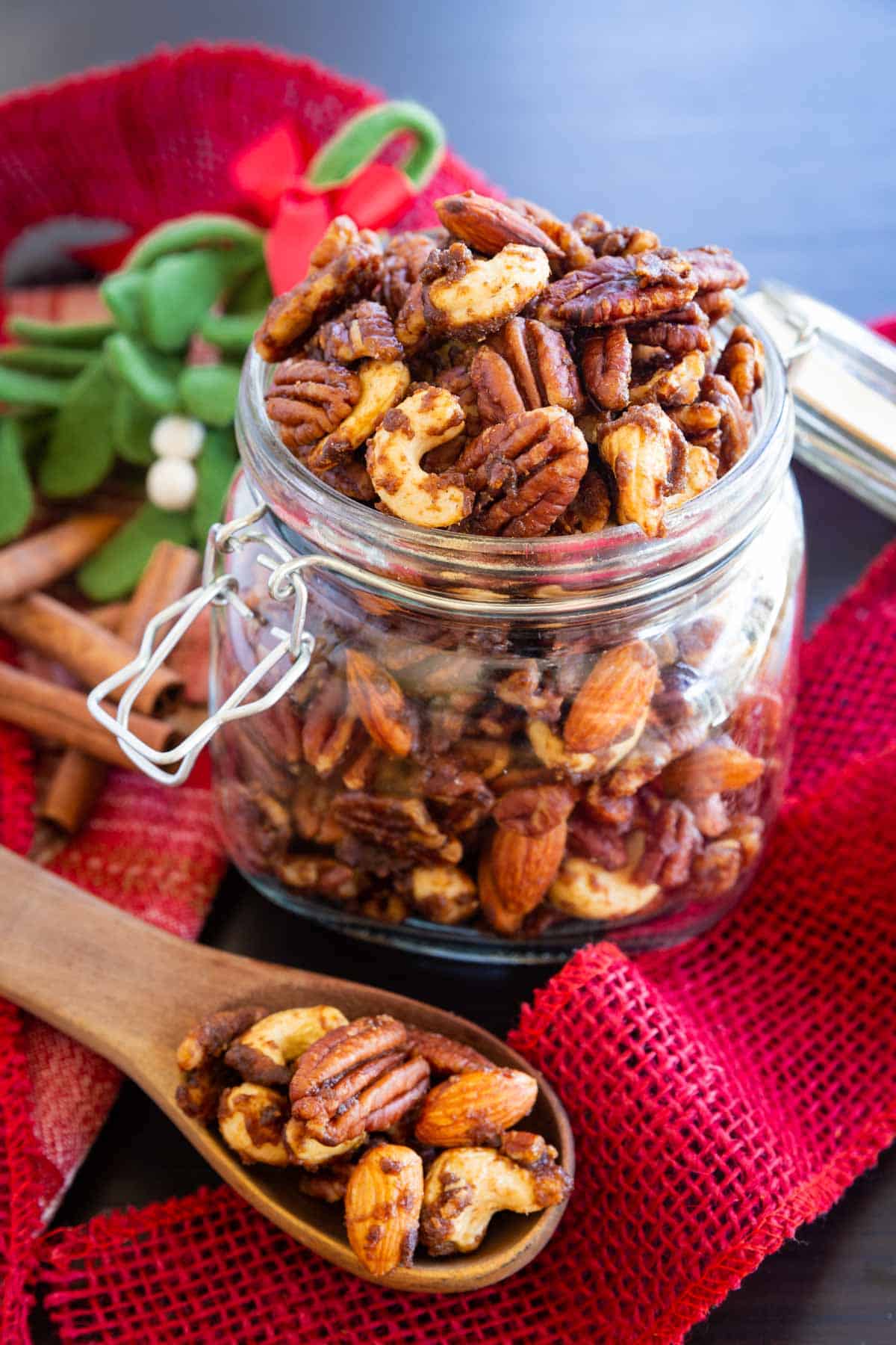 jar of mixed candied nuts