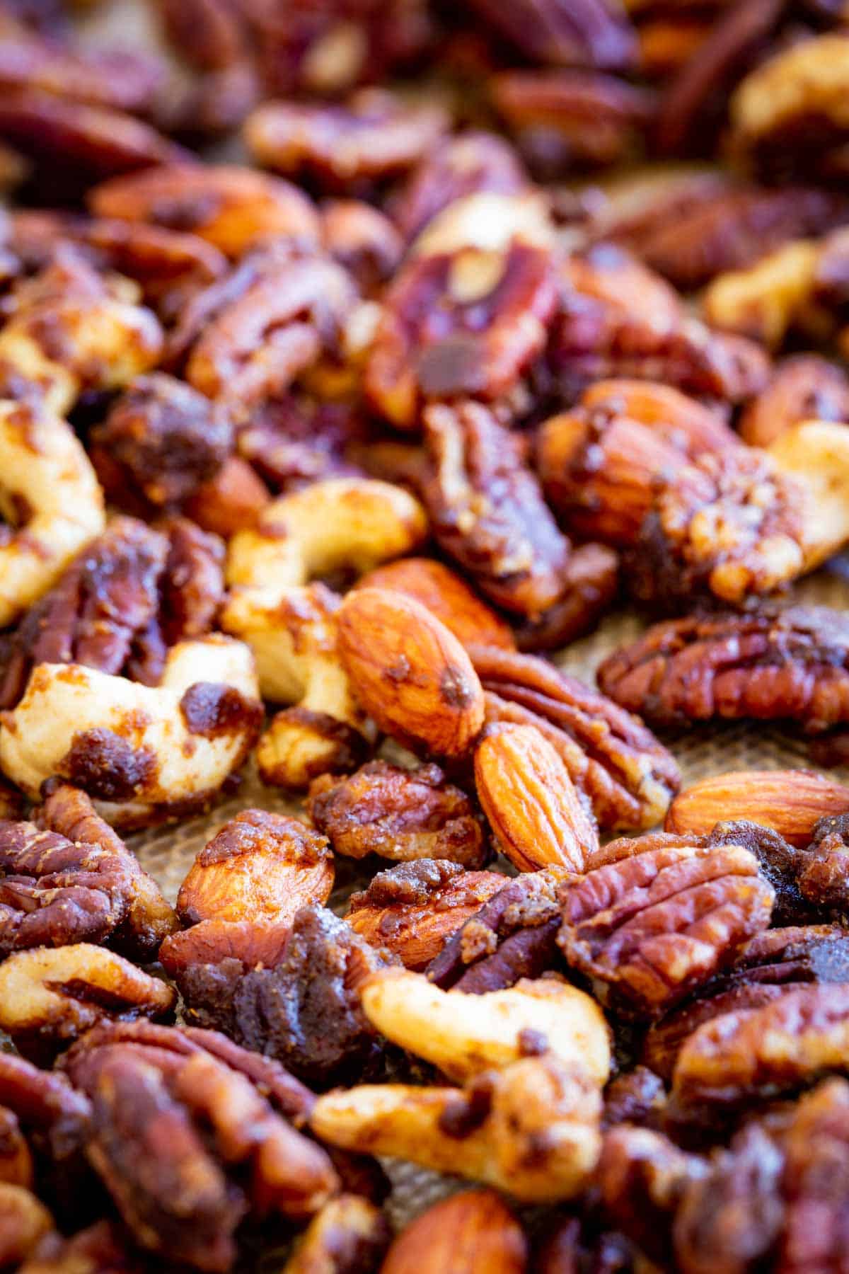 close up on mixed spiced nuts