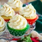 plate of eggnog cupcakes with frosting