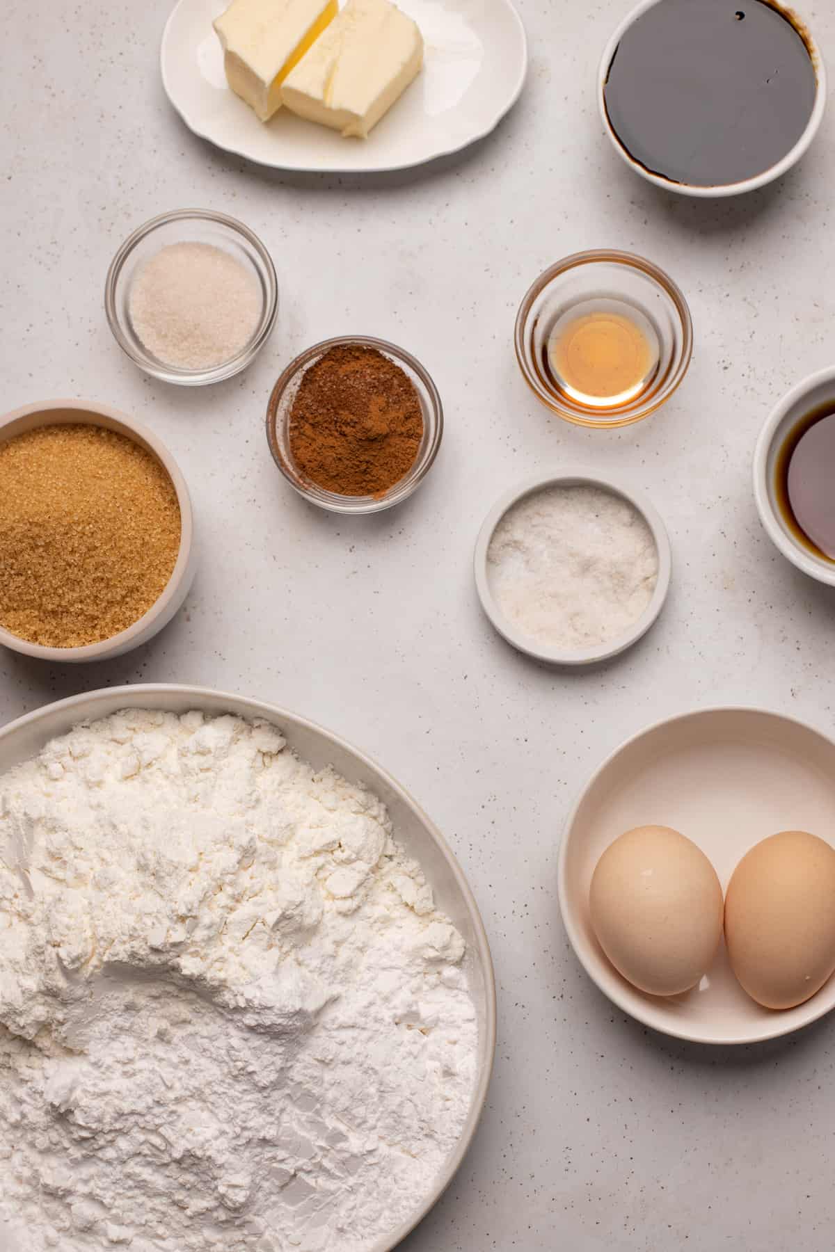 ingredients for cookies with flour, eggs, spices and sugar