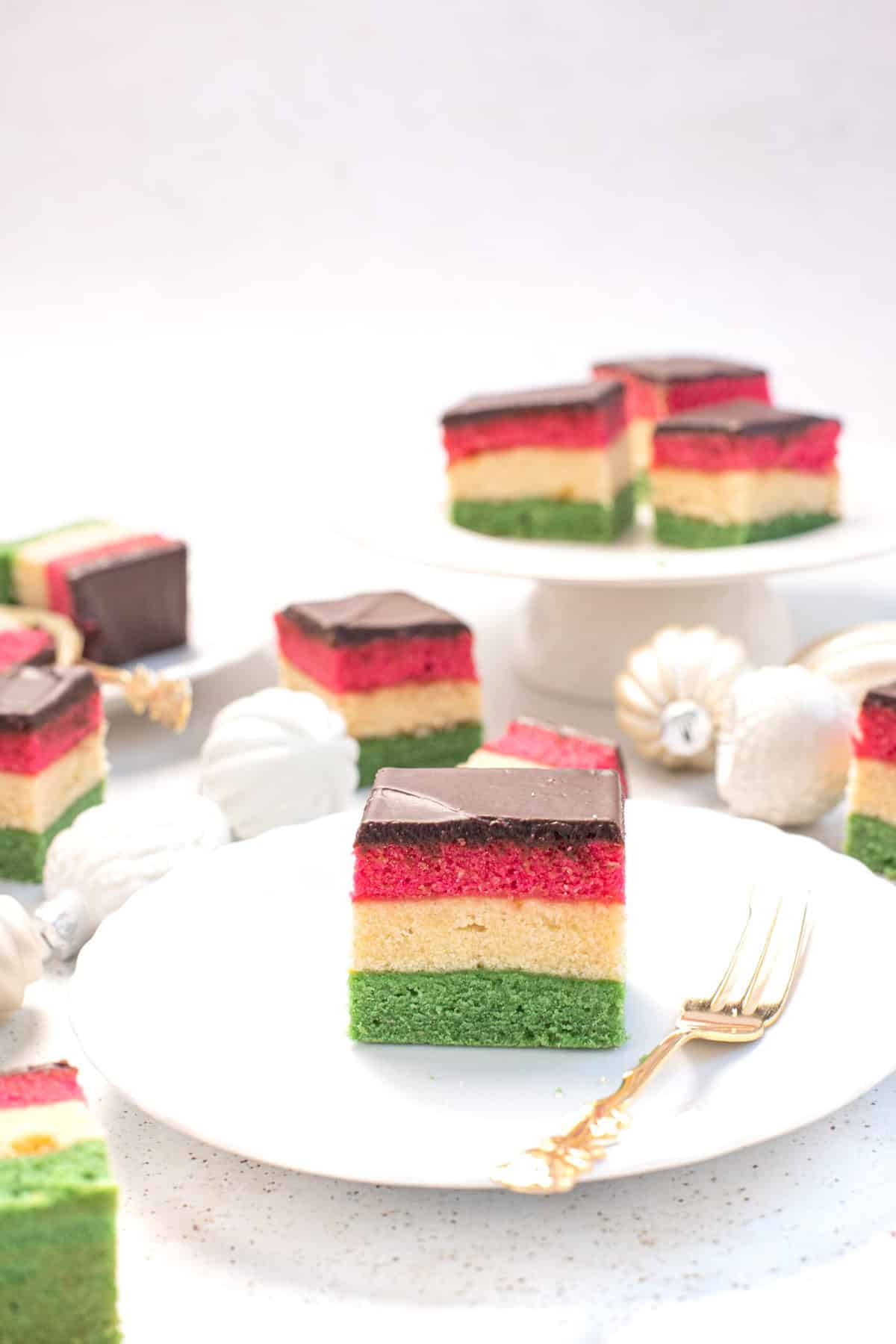 gluten free rainbow cookies on a plate