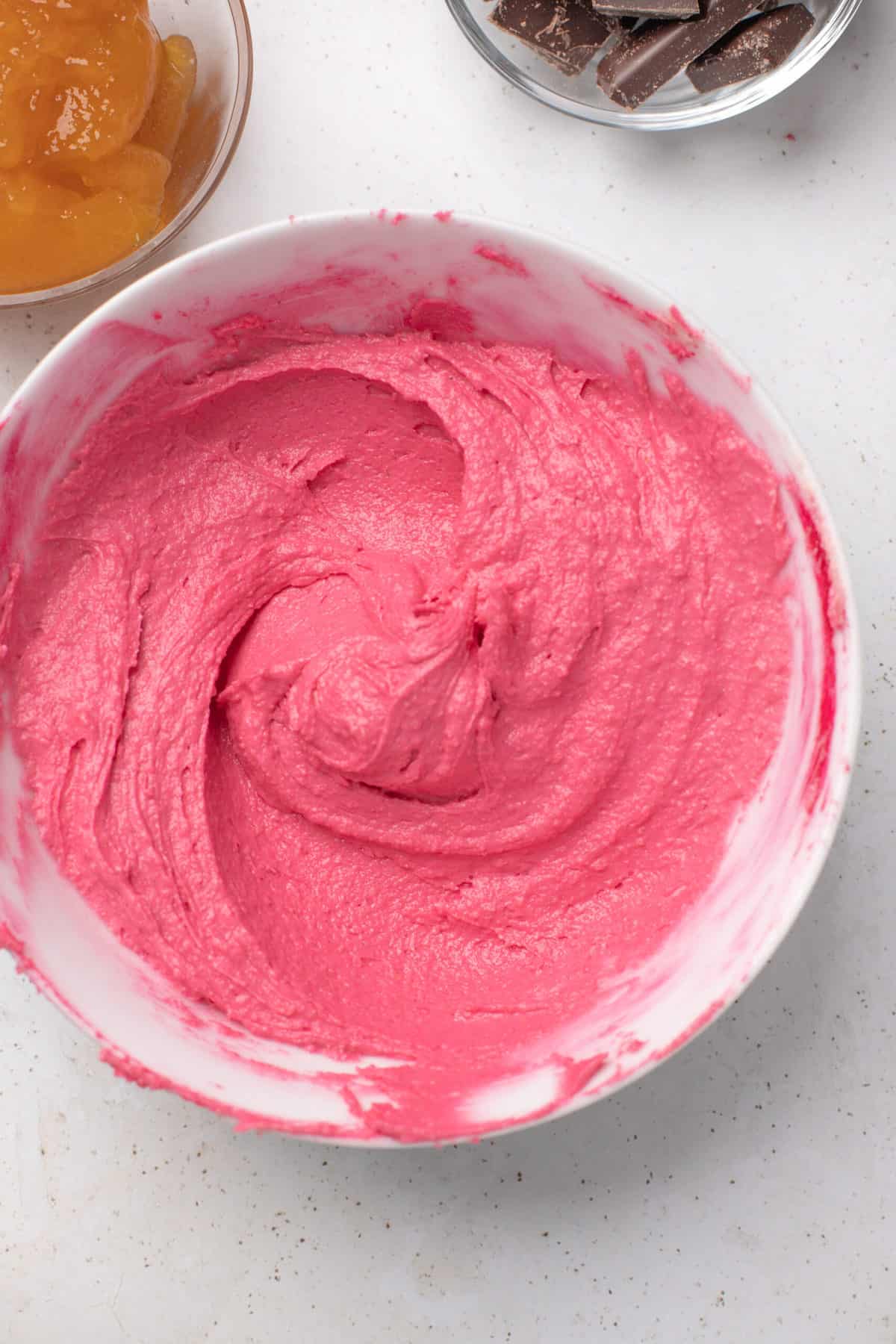 red cookie dough in a bowl