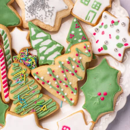 close up on holiday cookies on a plate