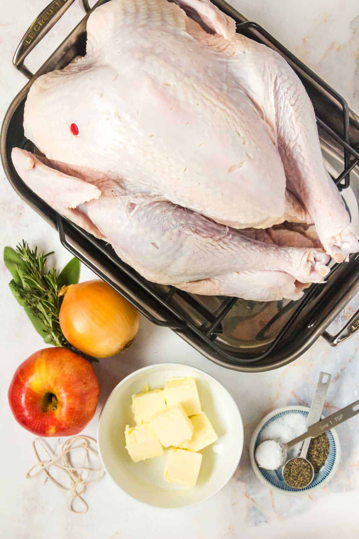 ingredients to make a classic roast turkey with herb butter