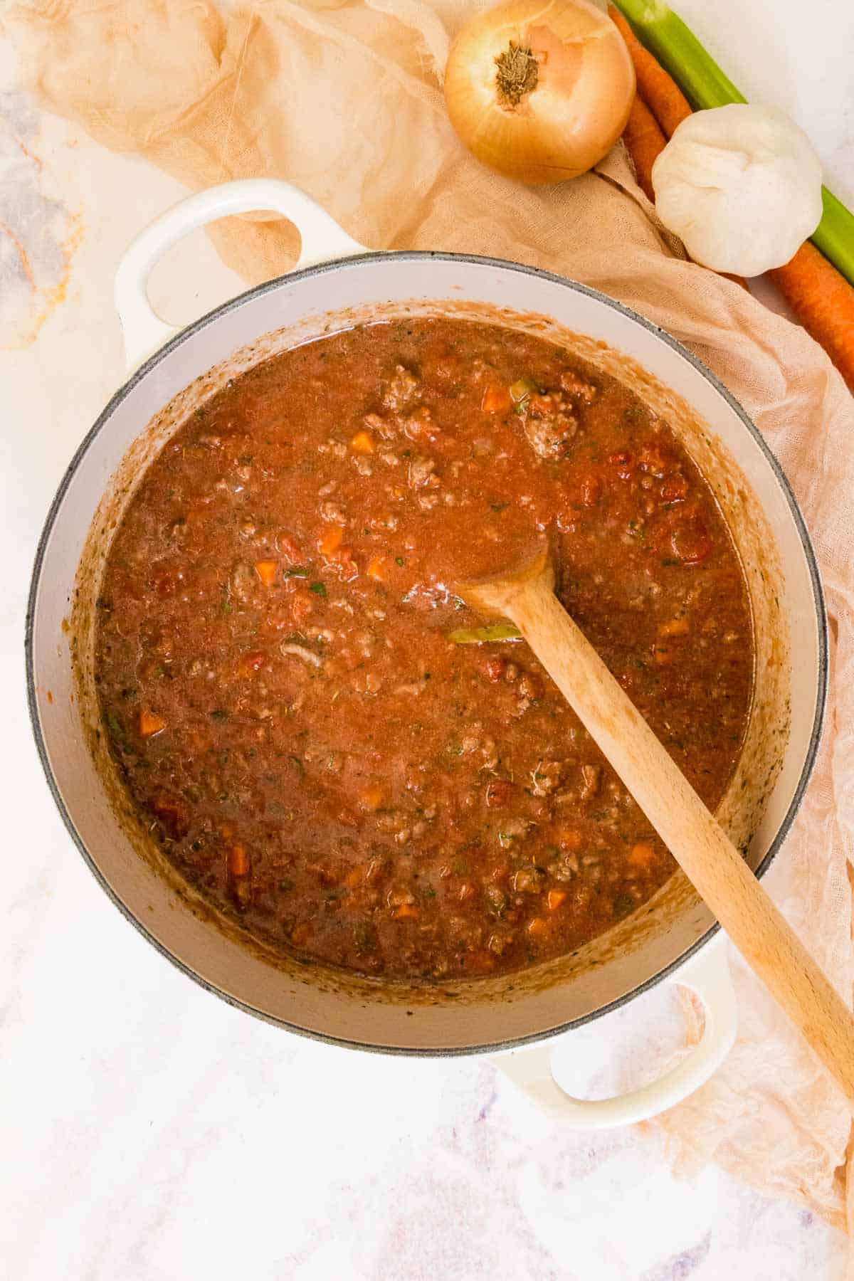 bolognese sauce in a pot